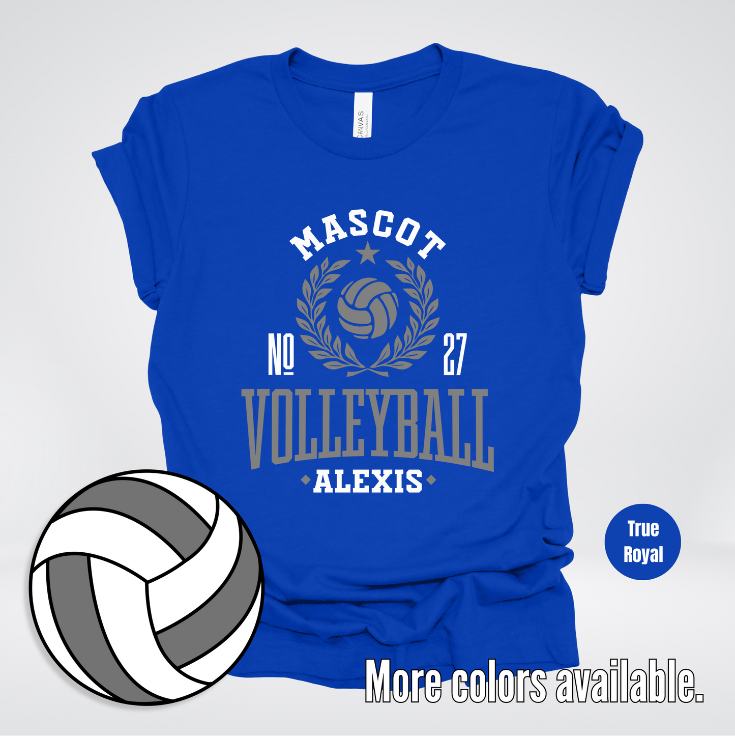 Custom Mascot, Number, & Name – Gray - Volleyball Design 39 T-Shirt