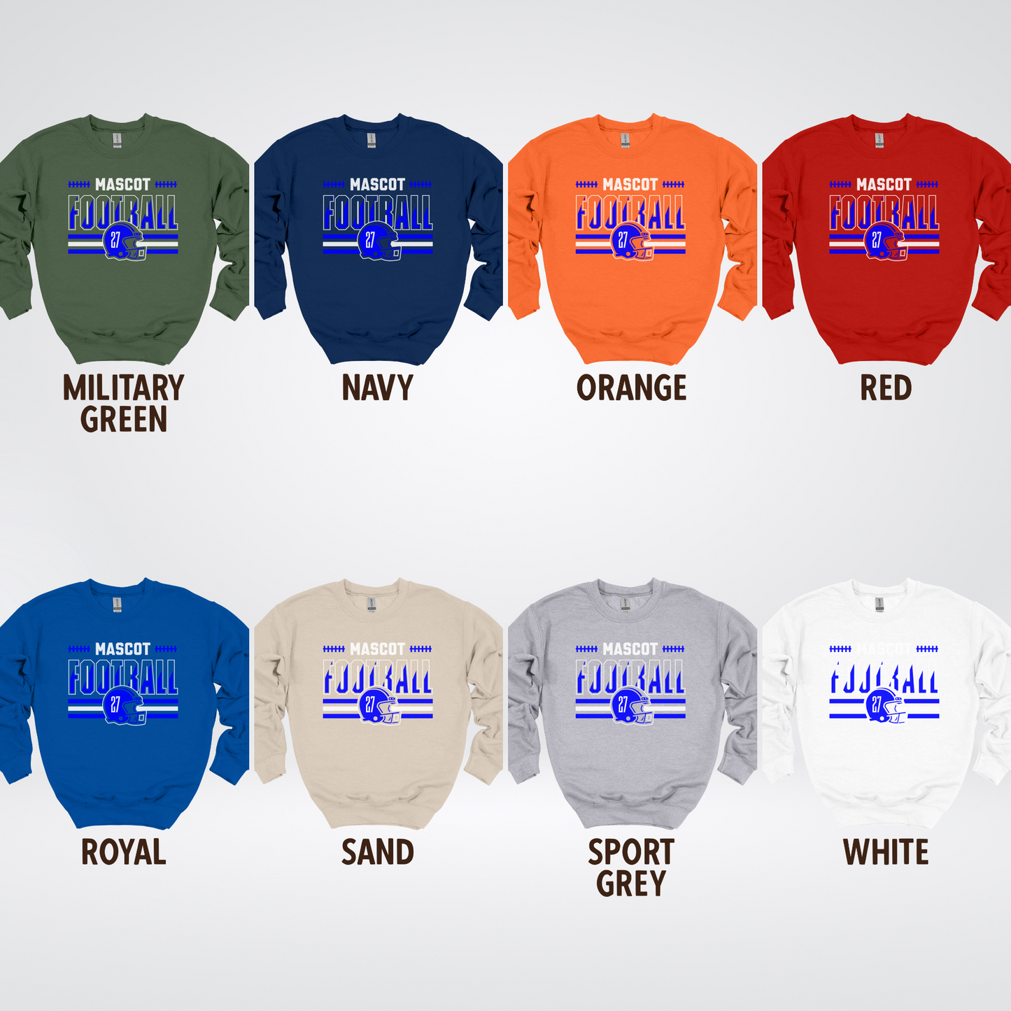 Custom Mascot & Number - Blue - Football Design 3 Crewneck Sweatshirt