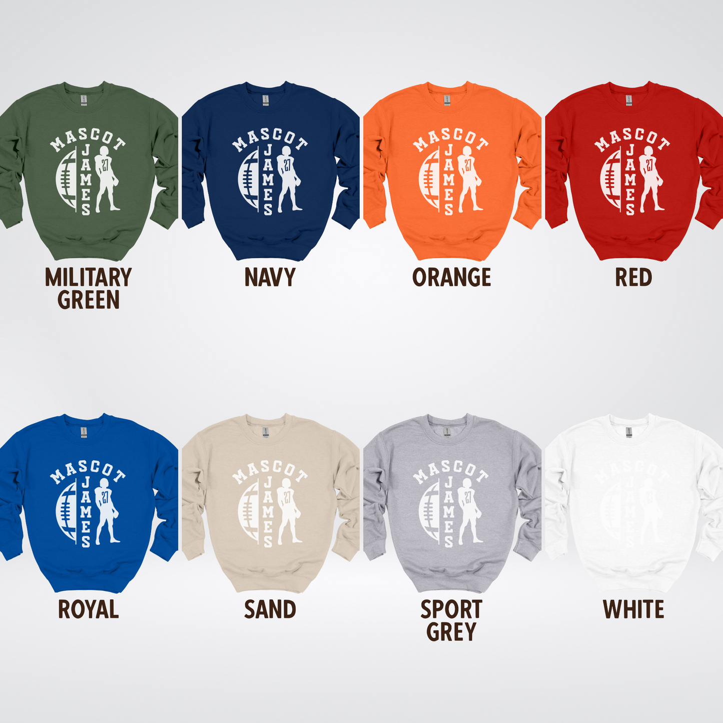 Custom Mascot, Number, & Name - White - Football Design 26 Crewneck Sweatshirt