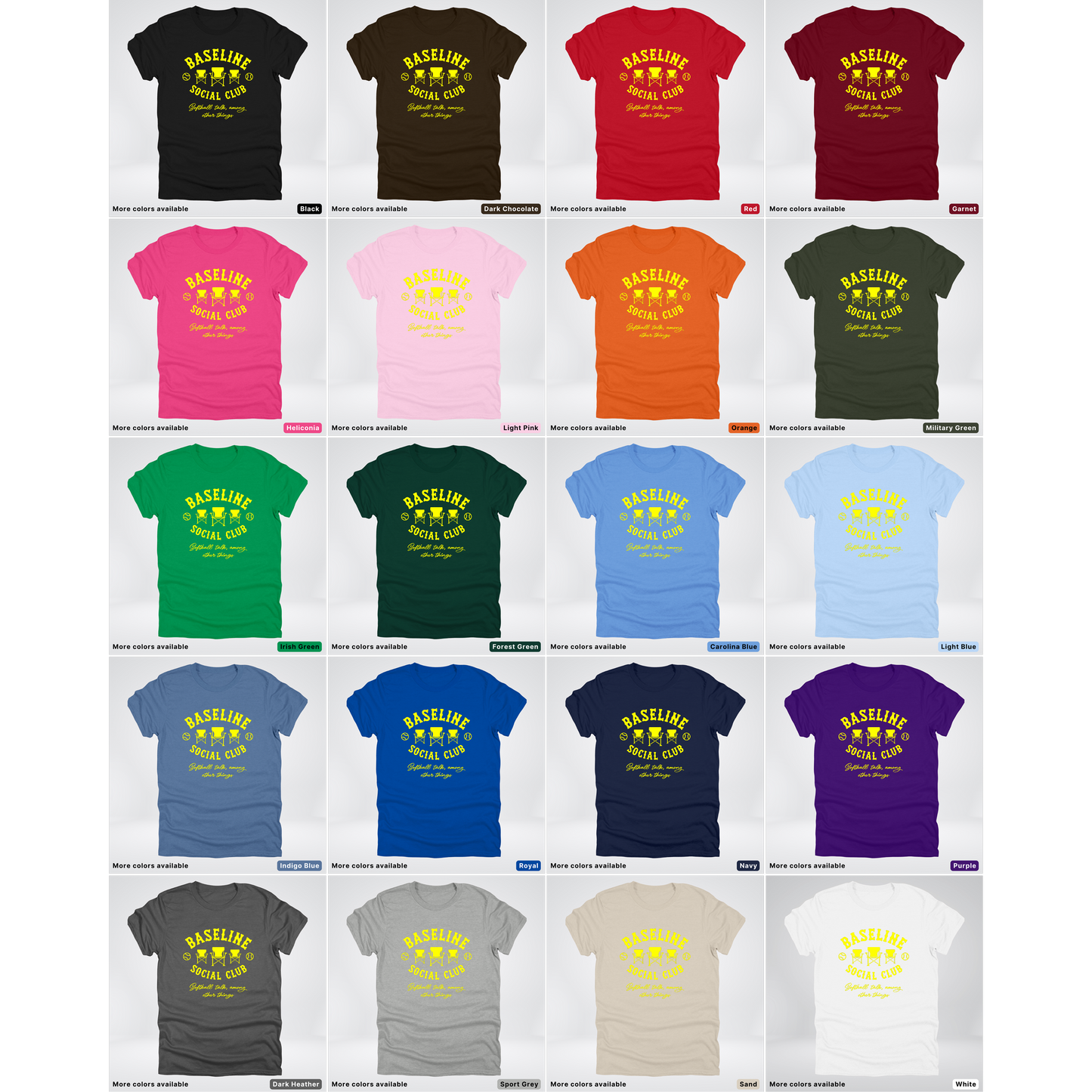 Baseline Social Club Softball – Yellow Design - T-Shirt