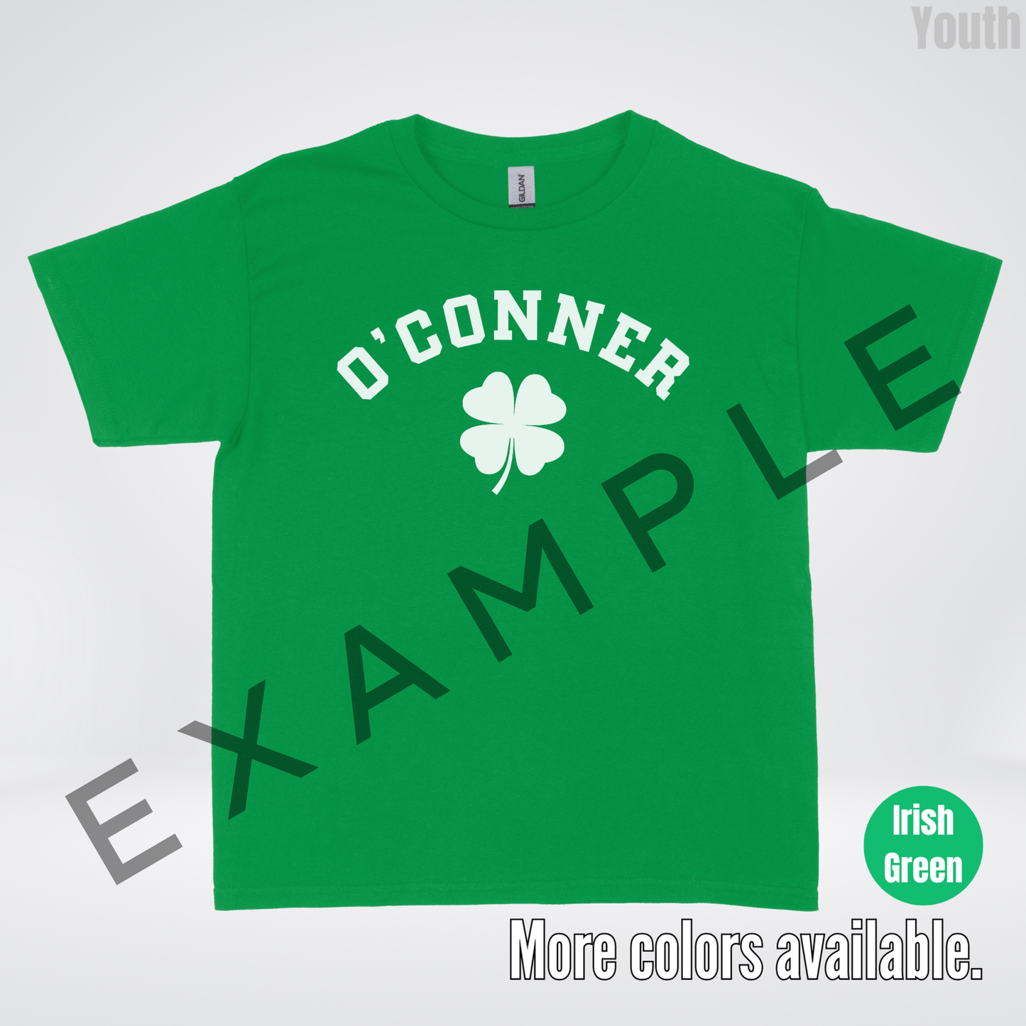 Custom Last Name, Name, Nickname, Etc. & Four Leaf Clover - White Design - St. Patrick's Day Youth T-Shirt