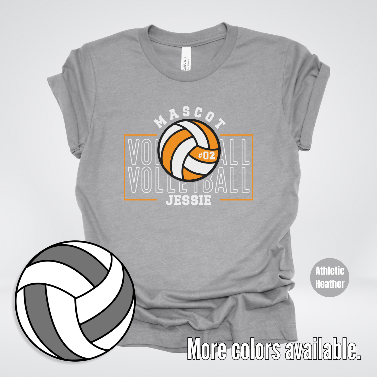Custom Mascot, Number, & Name – Orange - Volleyball Design 11 T-Shirt
