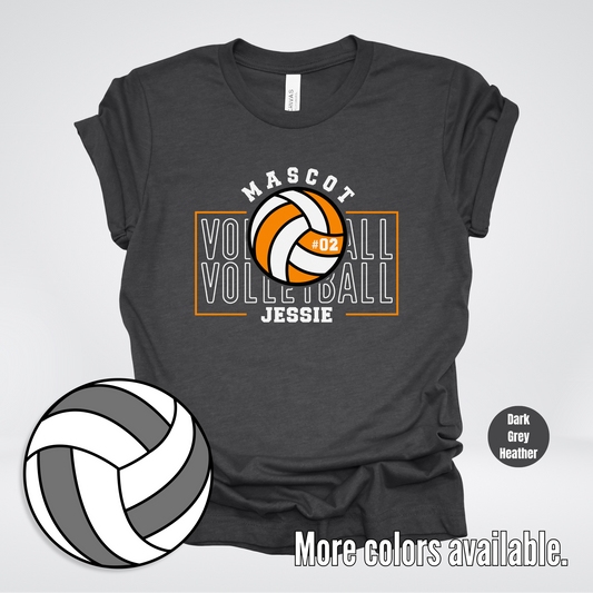 Custom Mascot, Number, & Name – Orange - Volleyball Design 11 T-Shirt