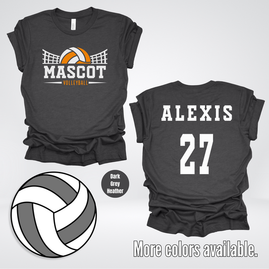 Custom Mascot, Number, & Name - Orange - Volleyball Design 22 T-Shirt