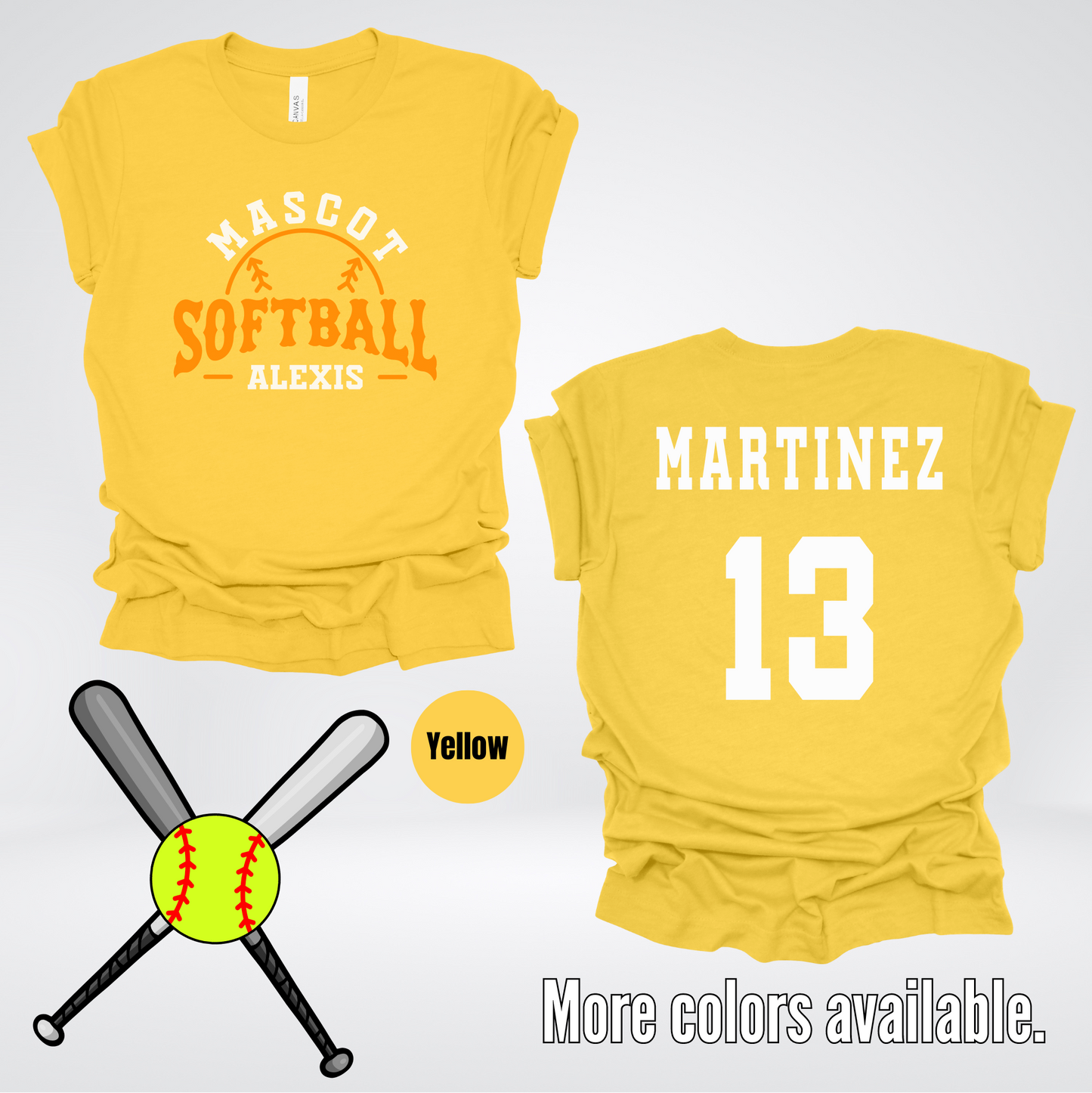 Custom Mascot, Number, First Name, & Last Name – Orange - Softball Design 09 T-Shirt