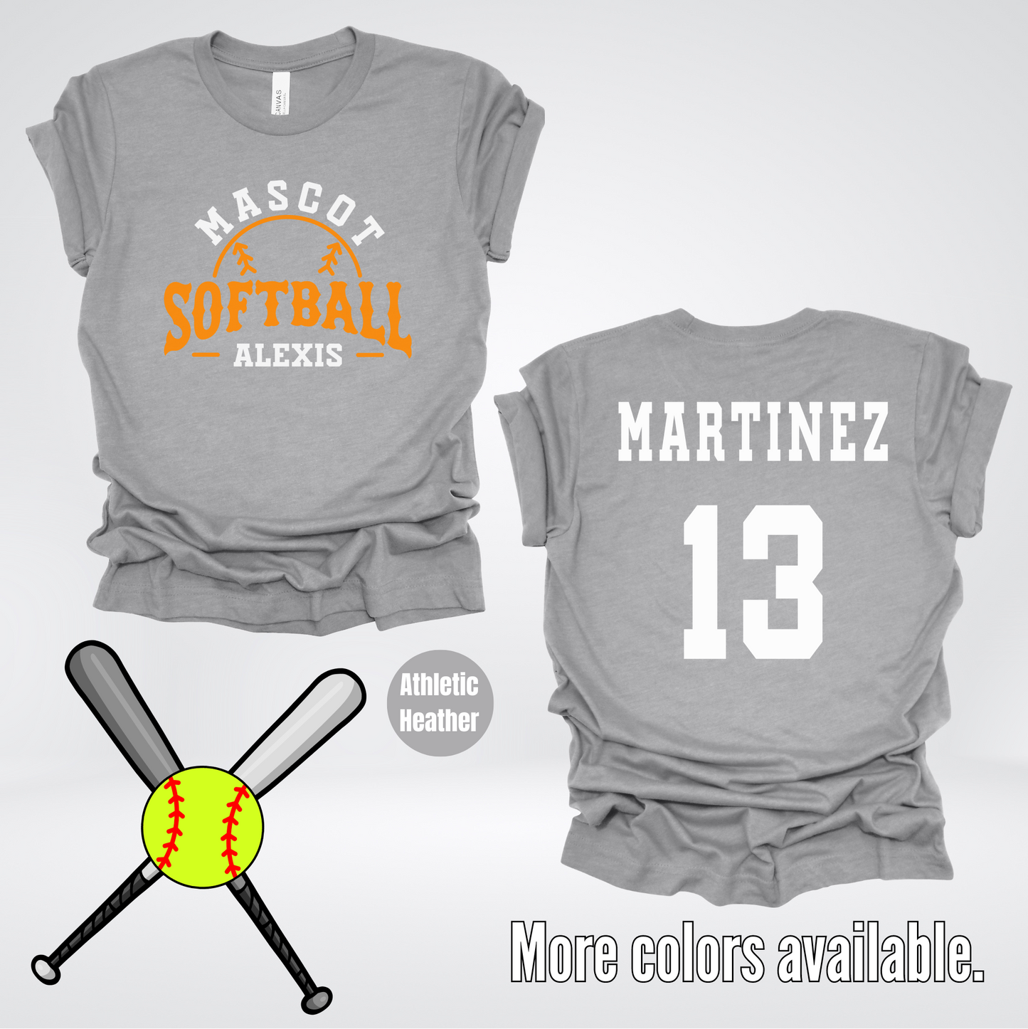 Custom Mascot, Number, First Name, & Last Name – Orange - Softball Design 09 T-Shirt