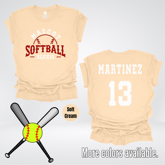 Custom Mascot, Number, First Name, & Last Name – Maroon - Softball Design 13 T-Shirt