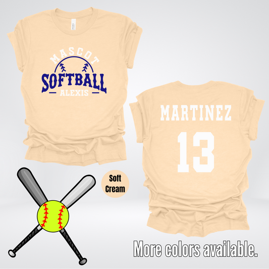 Custom Mascot, Number, First Name, & Last Name – Navy - Softball Design 11 T-Shirt