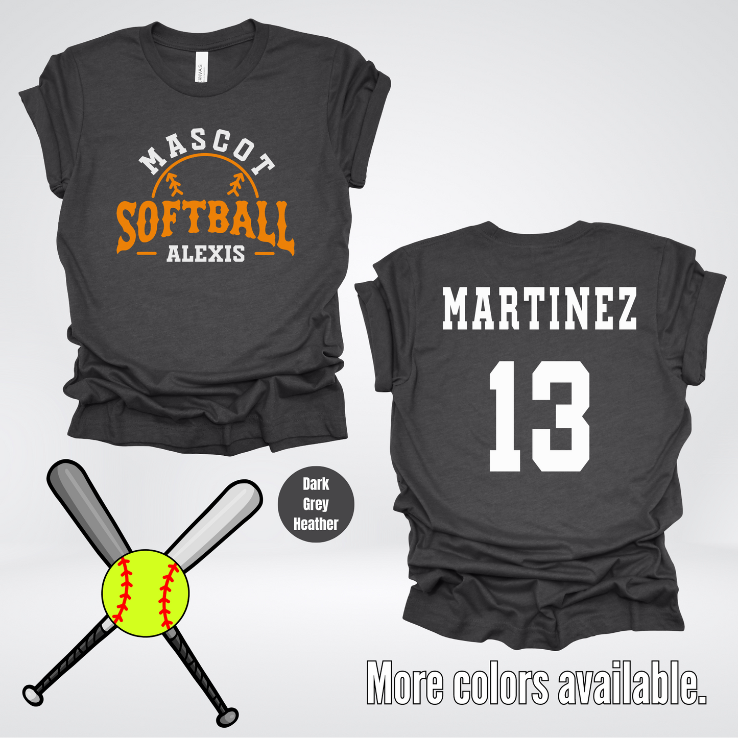 Custom Mascot, Number, First Name, & Last Name – Orange - Softball Design 09 T-Shirt