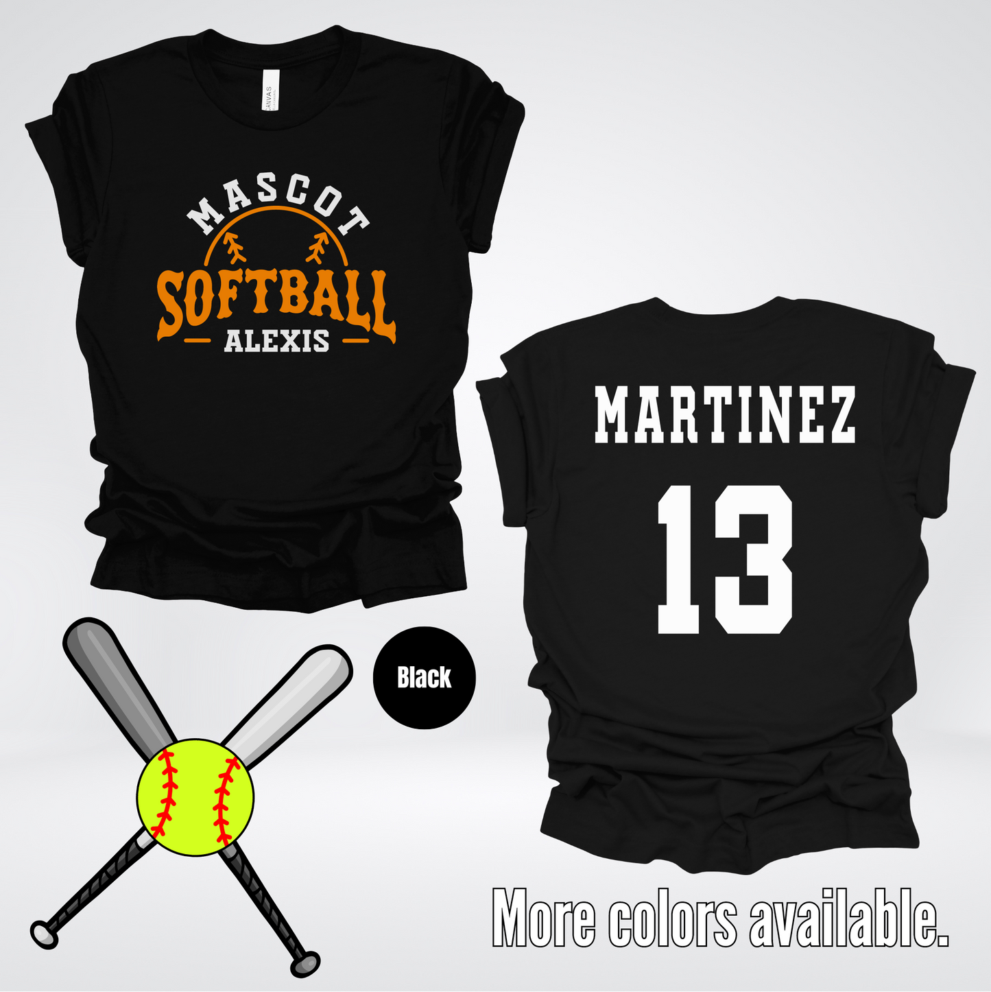 Custom Mascot, Number, First Name, & Last Name – Orange - Softball Design 09 T-Shirt