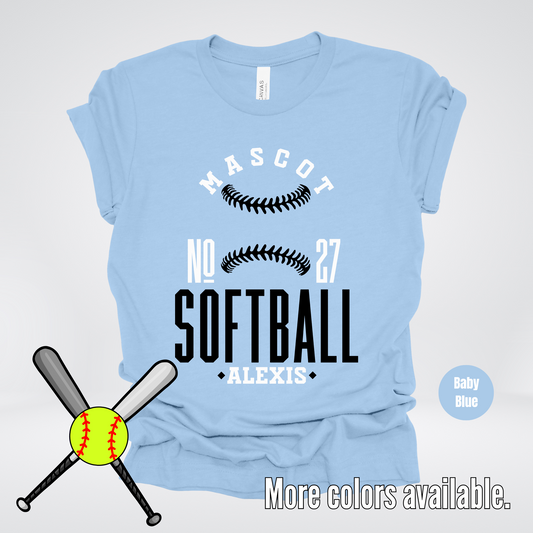 Custom Mascot, Number, & Name – Black - Softball Design 15 T-Shirt