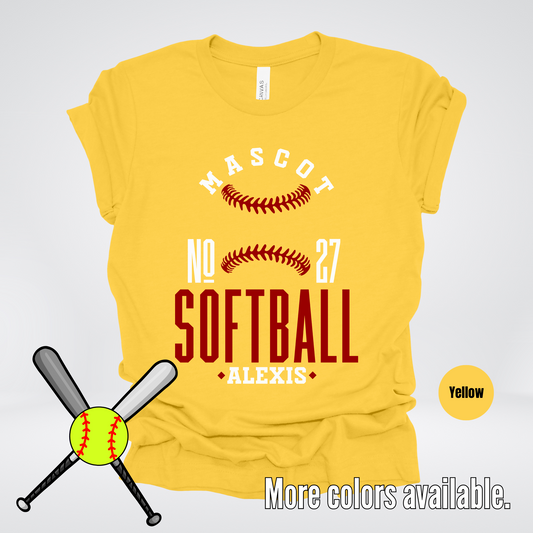 Custom Mascot, Number, & Name – Maroon - Softball Design 25 T-Shirt