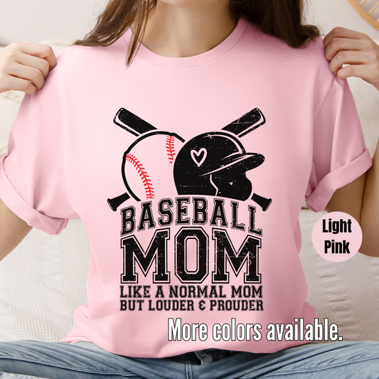 Baseball Mom Louder And Prouder Distressed Black Softstyle T-Shirt