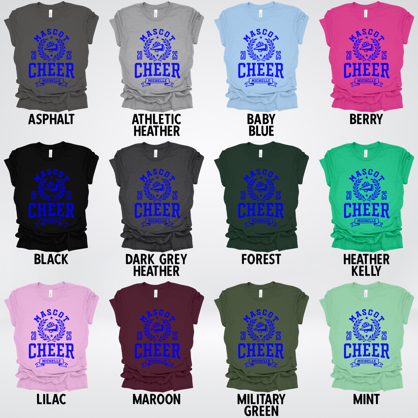 Custom Mascot, Year, & Name – Blue - Cheer Design 05 T-Shirt