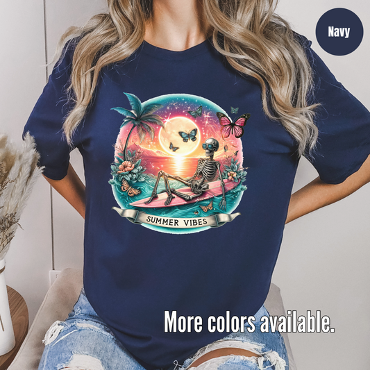 Summer Vibes - Skeleton & Surf Board Softstyle T-Shirt