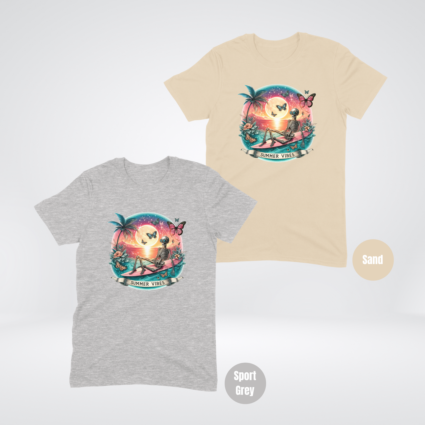 Summer Vibes - Skeleton & Surf Board Softstyle T-Shirt