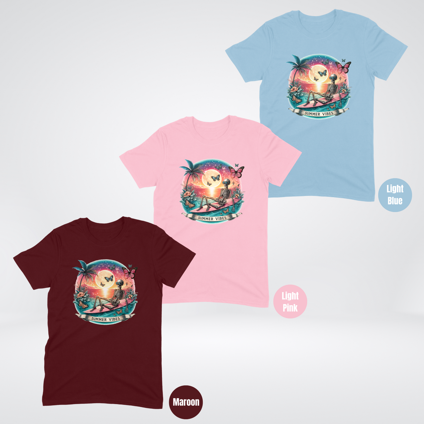 Summer Vibes - Skeleton & Surf Board Softstyle T-Shirt