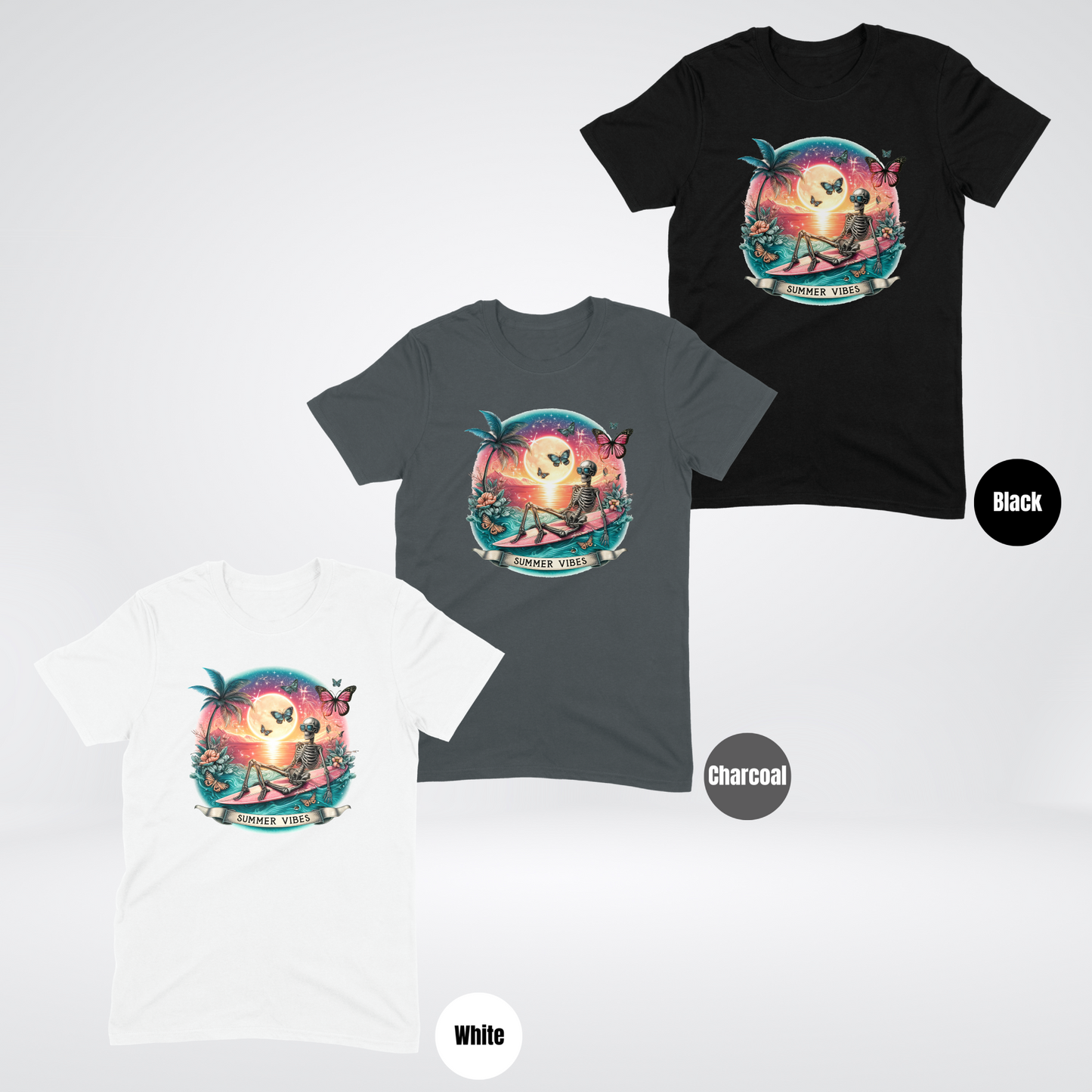 Summer Vibes - Skeleton & Surf Board Softstyle T-Shirt