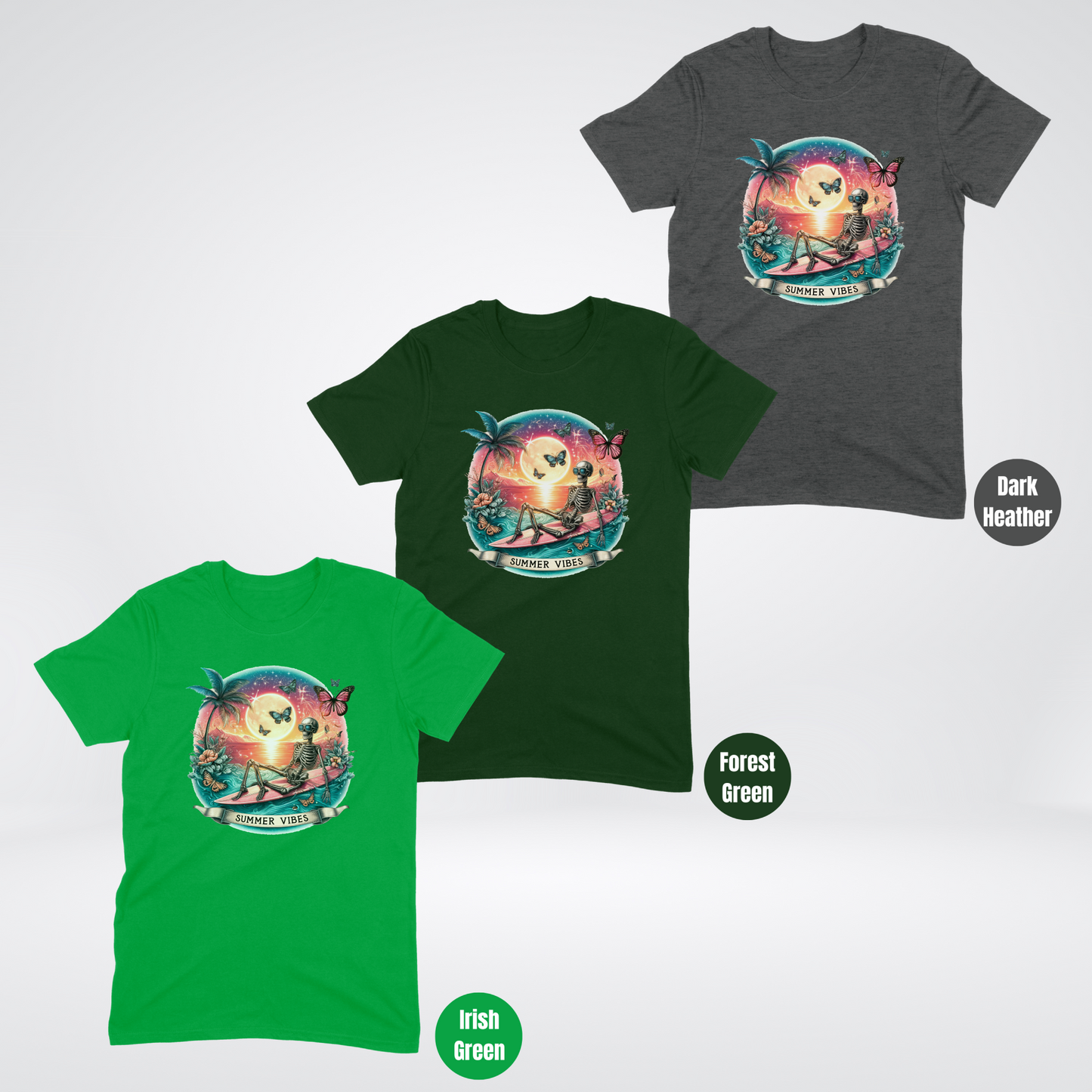 Summer Vibes - Skeleton & Surf Board Softstyle T-Shirt