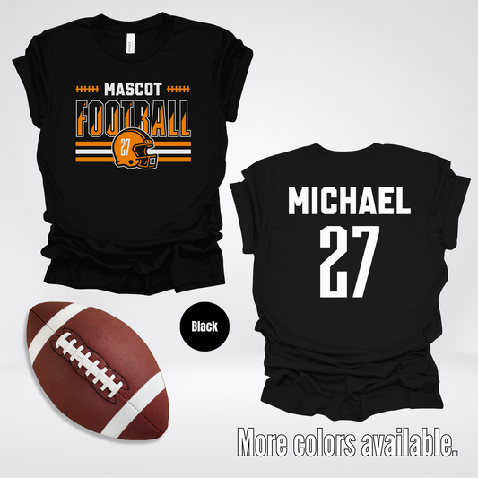 Custom Mascot, Number, & Name – Orange - Football Design 11 T-Shirt