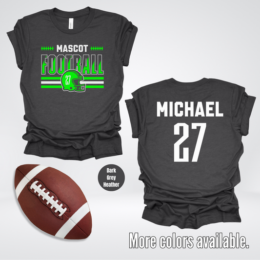 Custom Mascot, Number, & Name – Green - Football Design 12 T-Shirt