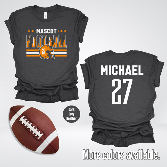 Custom Mascot, Number, & Name – Orange - Football Design 11 T-Shirt