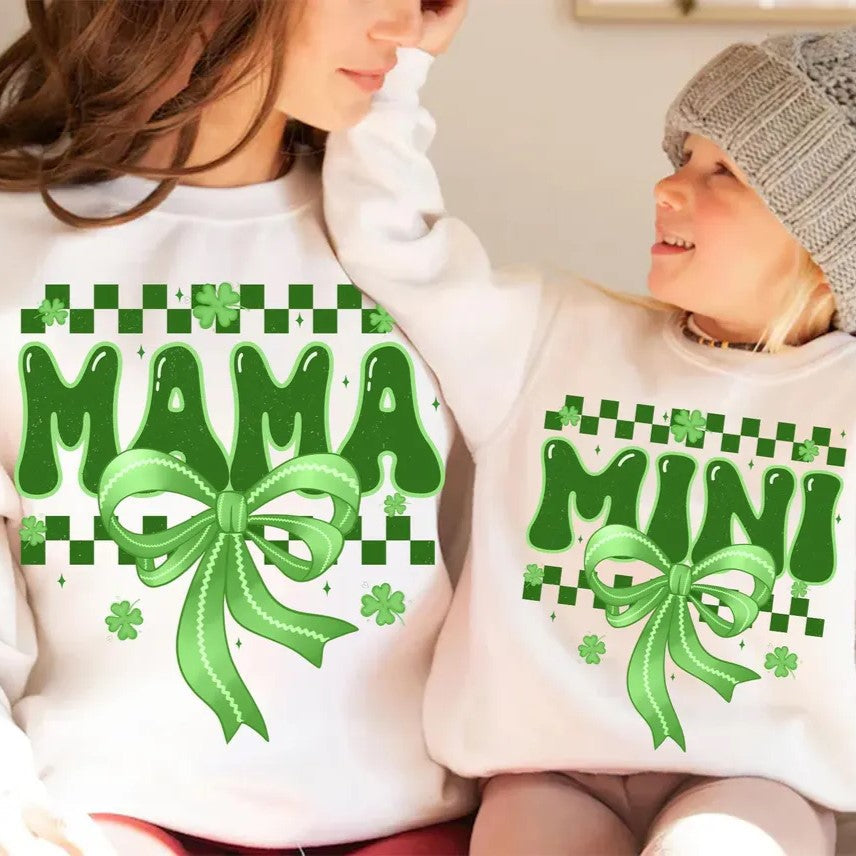 Mama x Mini Coquette Green Bow Checkered Retro Four Leaf Clovers Collection