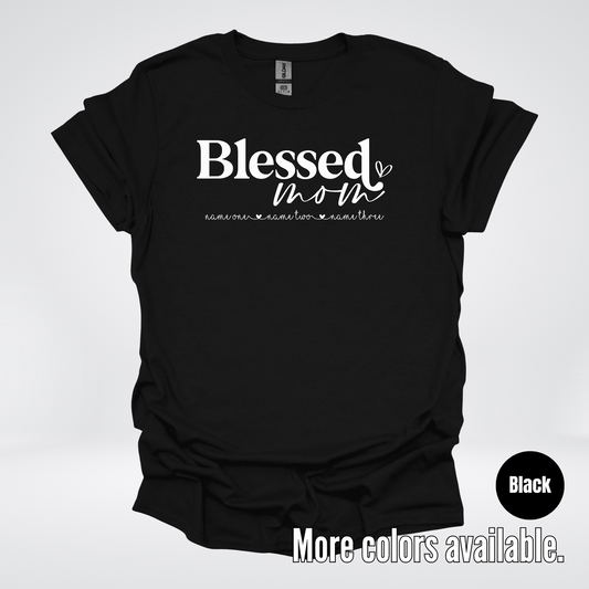 Custom Names Blessed Mom - White Design - T-Shirt