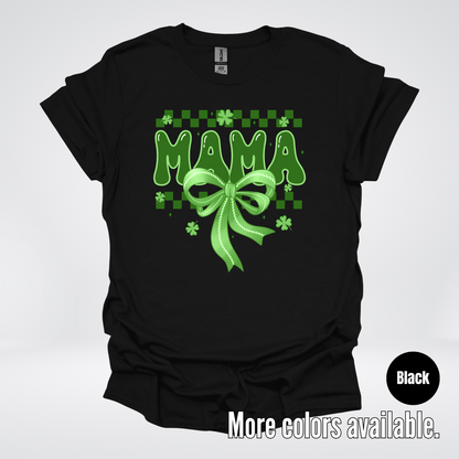 Mama Coquette Green Bow Checkered Retro Four Leaf Clovers T-Shirt