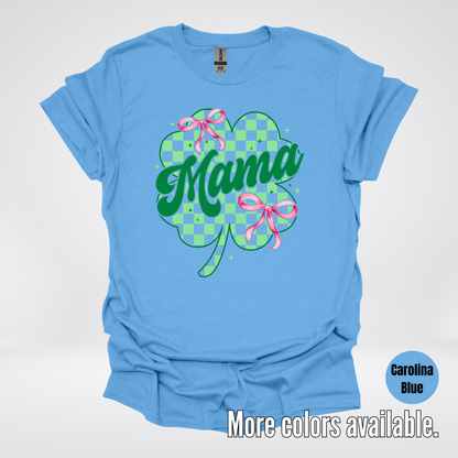 Coquette Mini Pink Bows Checkered Retro Four Leaf Clover Saint Patrick's Day T-Shirt