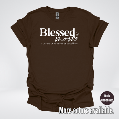 Custom Names Blessed Mom - White Design - T-Shirt