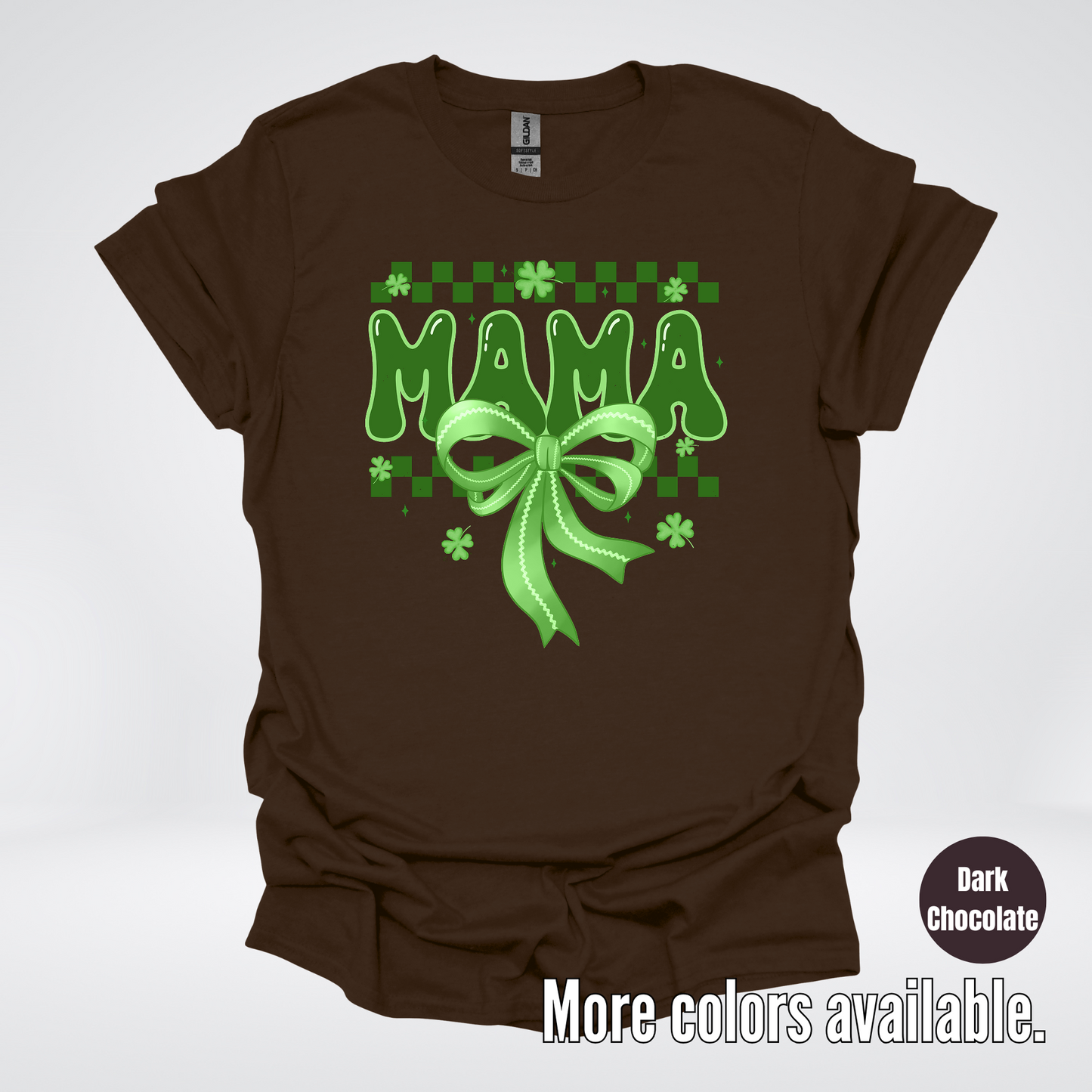 Mama Coquette Green Bow Checkered Retro Four Leaf Clovers T-Shirt