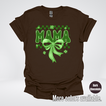 Mama Coquette Green Bow Checkered Retro Four Leaf Clovers T-Shirt
