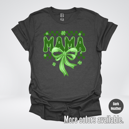 Mama Coquette Green Bow Checkered Retro Four Leaf Clovers T-Shirt