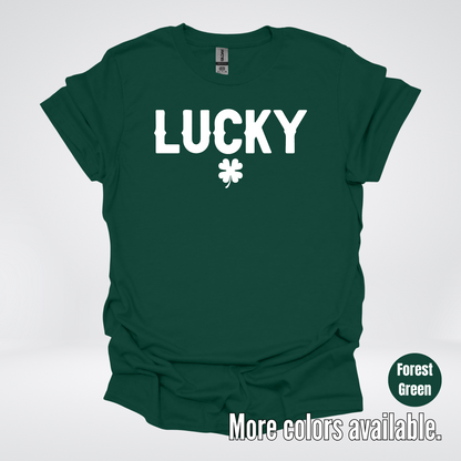 Lucky & Four Leaf Clover - White Design - St. Patrick's Day T-Shirt