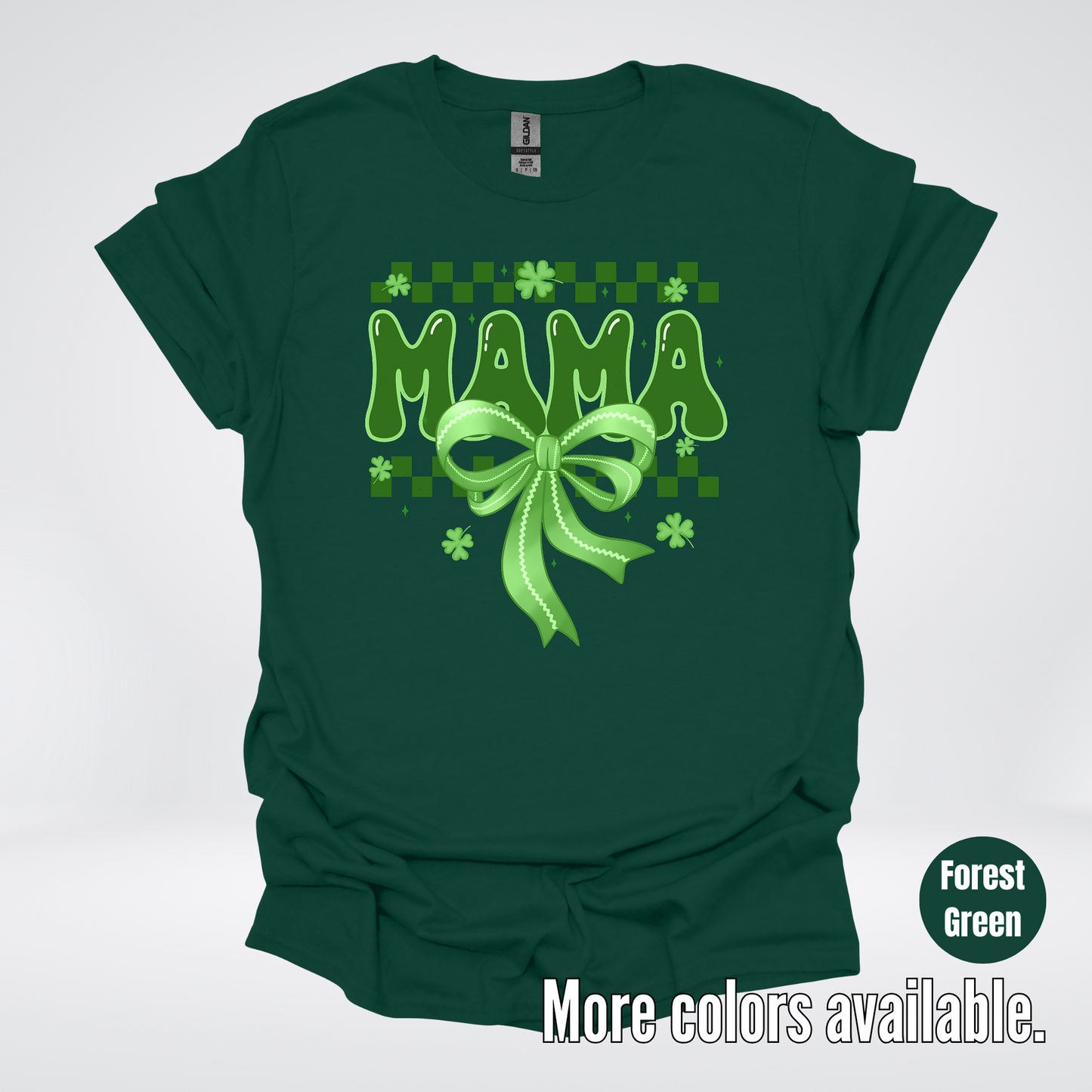 Mama Coquette Green Bow Checkered Retro Four Leaf Clovers T-Shirt