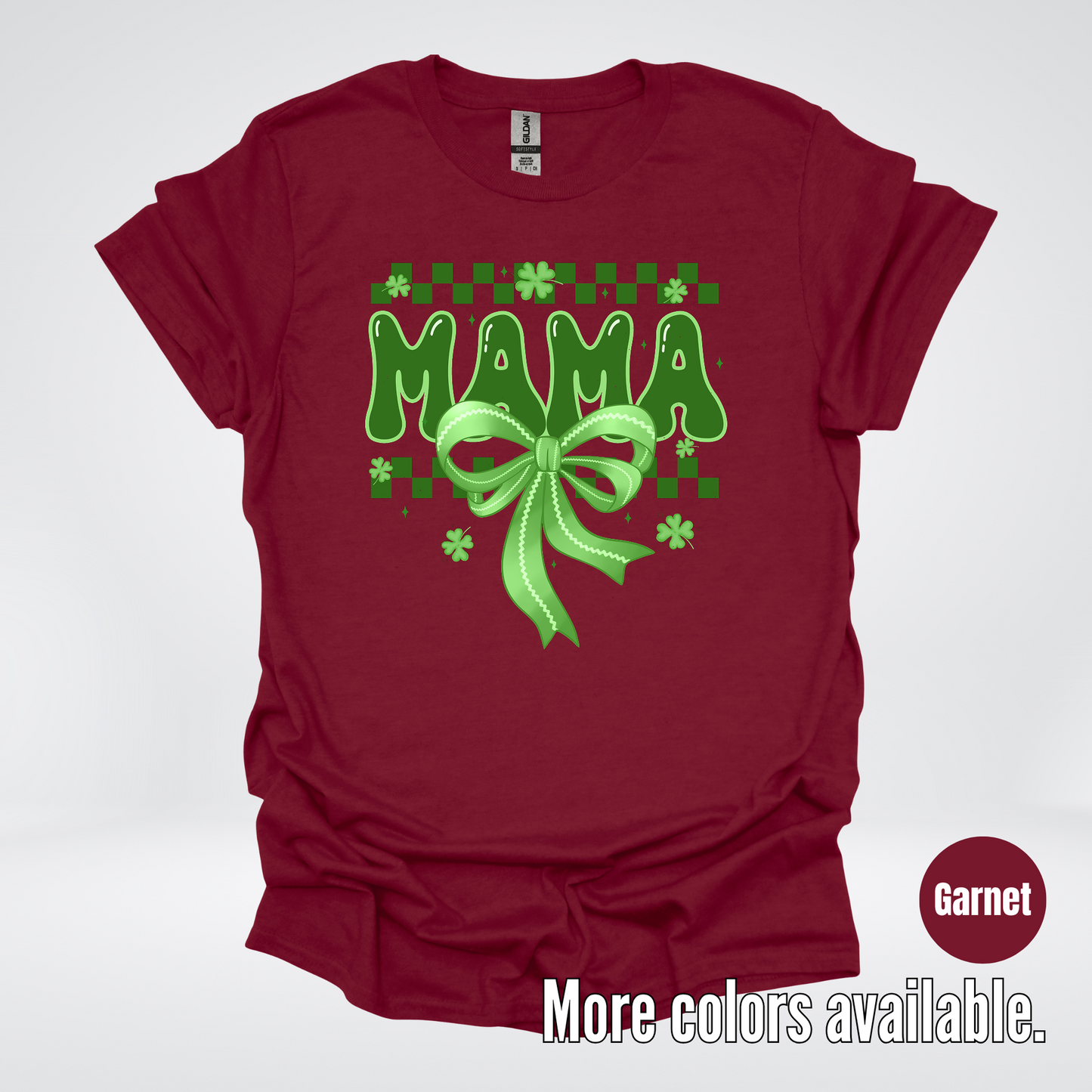 Mama Coquette Green Bow Checkered Retro Four Leaf Clovers T-Shirt