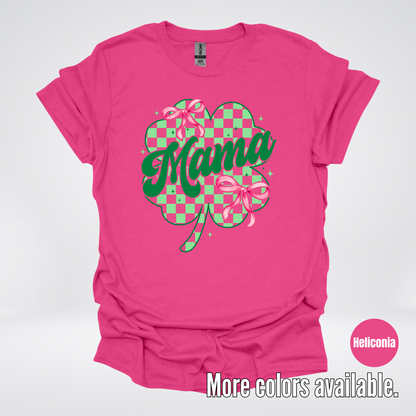Coquette Mini Pink Bows Checkered Retro Four Leaf Clover Saint Patrick's Day T-Shirt