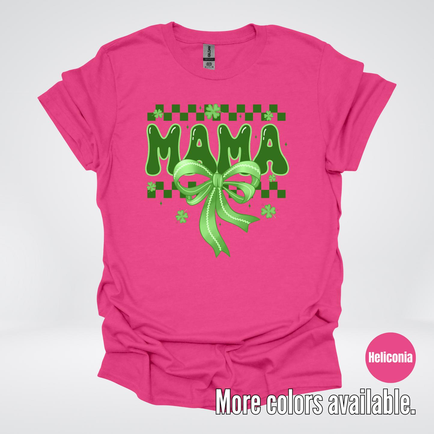 Mama Coquette Green Bow Checkered Retro Four Leaf Clovers T-Shirt