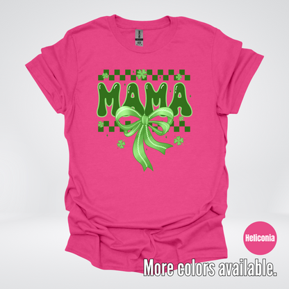 Mama Coquette Green Bow Checkered Retro Four Leaf Clovers T-Shirt