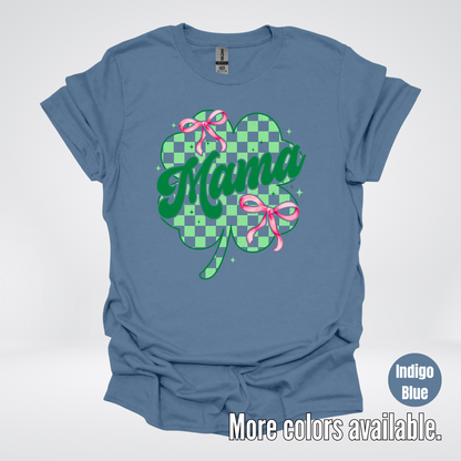 Coquette Mini Pink Bows Checkered Retro Four Leaf Clover Saint Patrick's Day T-Shirt