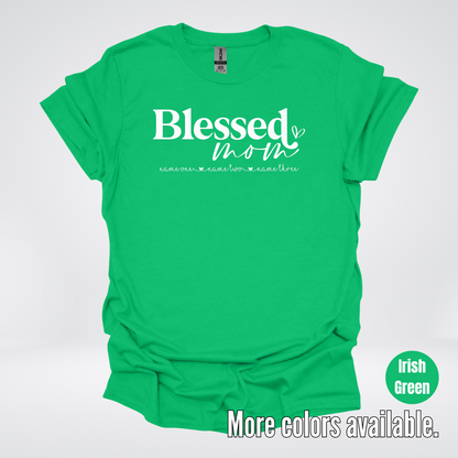 Custom Names Blessed Mom - White Design - T-Shirt