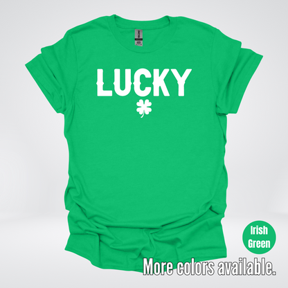 Lucky & Four Leaf Clover - White Design - St. Patrick's Day T-Shirt