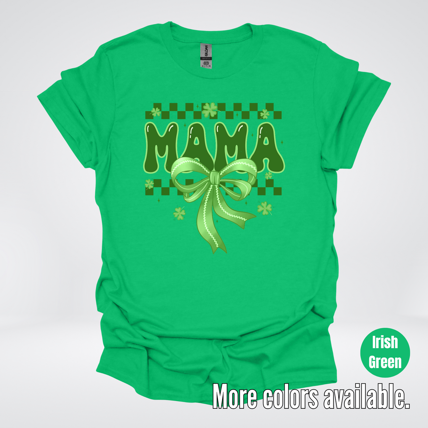 Mama Coquette Green Bow Checkered Retro Four Leaf Clovers T-Shirt