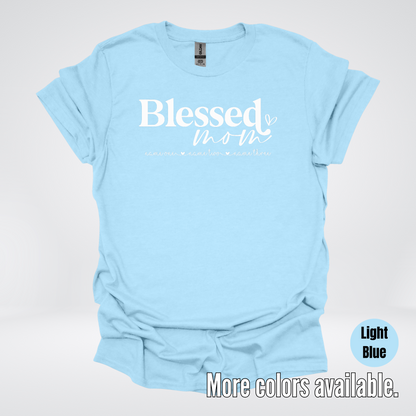 Custom Names Blessed Mom - White Design - T-Shirt