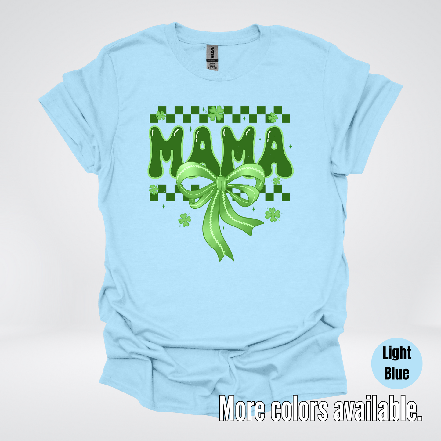 Mama Coquette Green Bow Checkered Retro Four Leaf Clovers T-Shirt