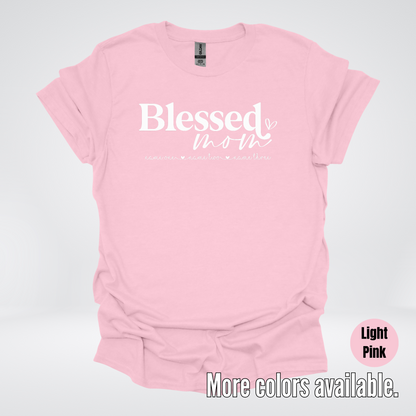Custom Names Blessed Mom - White Design - T-Shirt