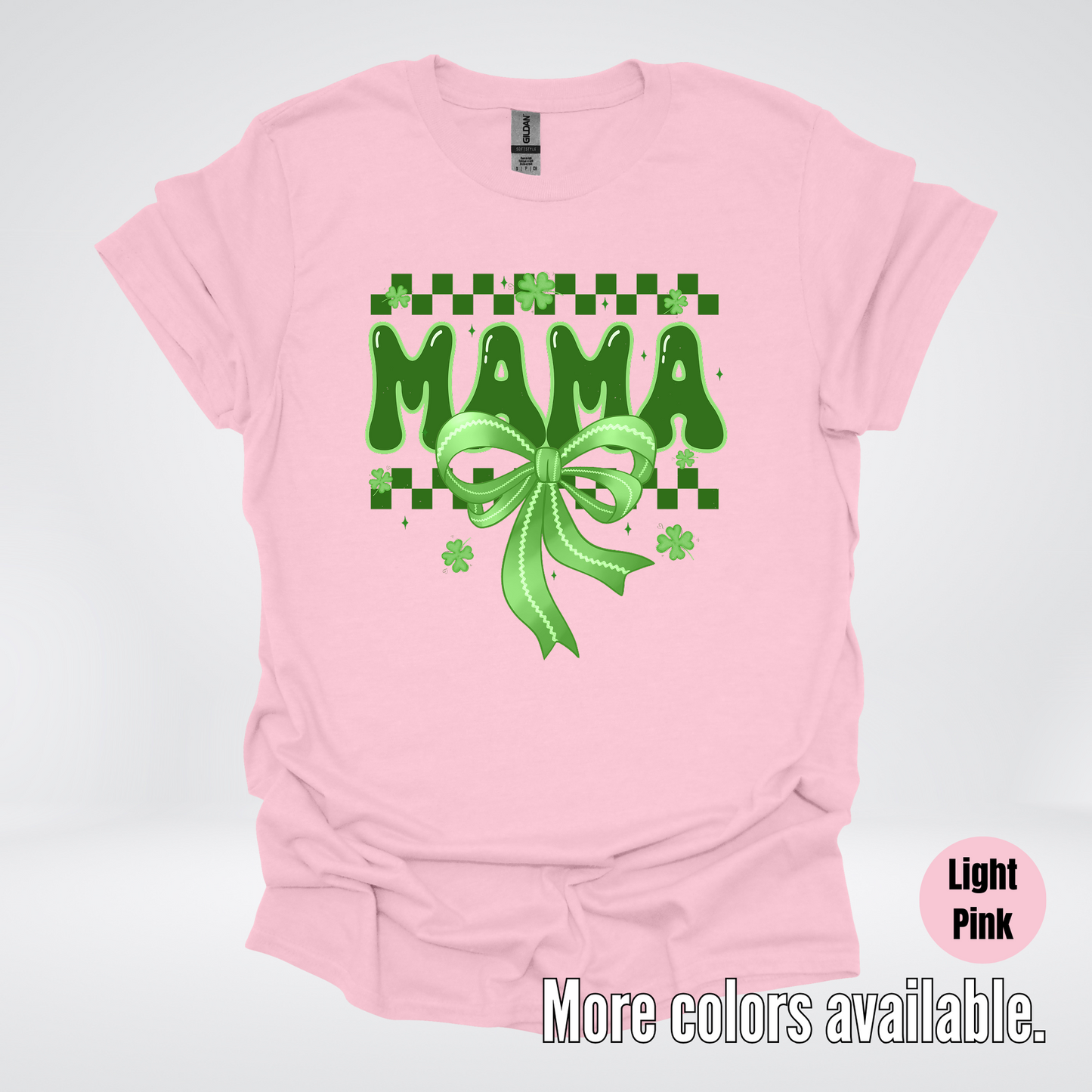 Mama Coquette Green Bow Checkered Retro Four Leaf Clovers T-Shirt