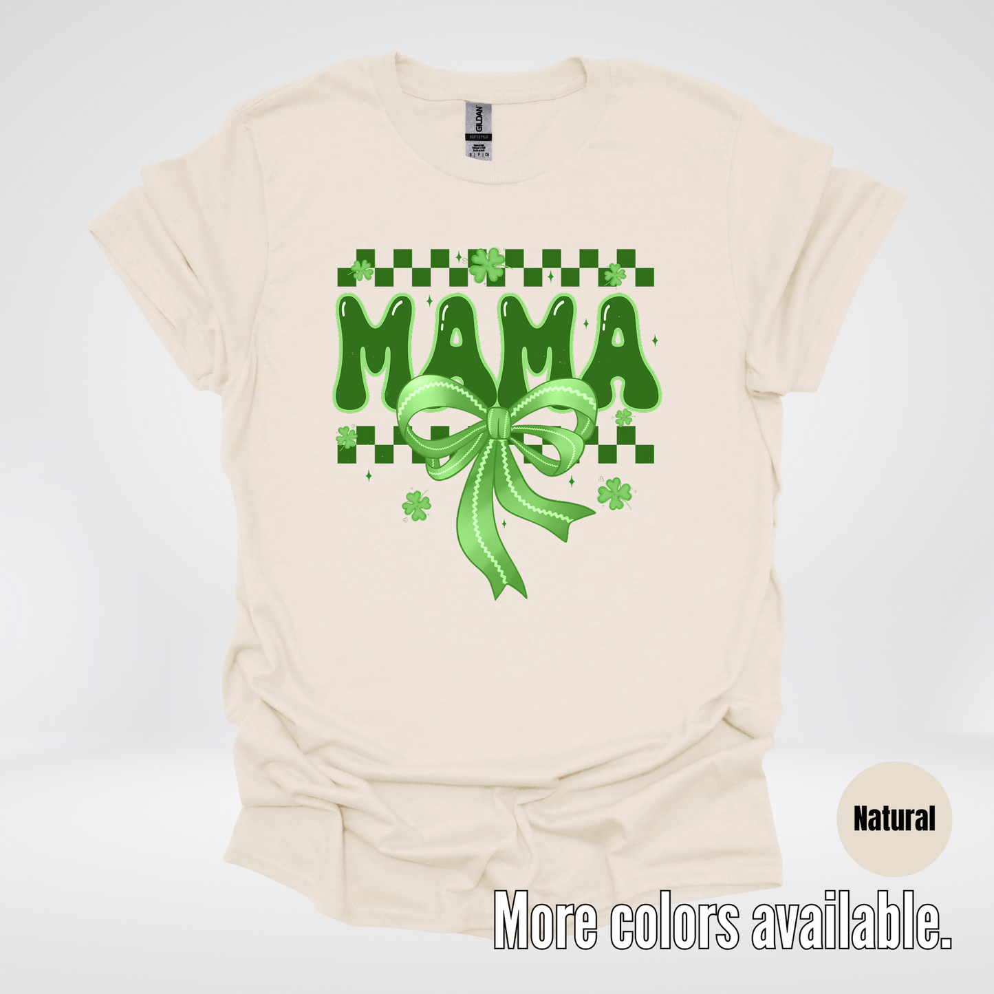 Mama Coquette Green Bow Checkered Retro Four Leaf Clovers T-Shirt