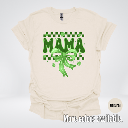 Mama Coquette Green Bow Checkered Retro Four Leaf Clovers T-Shirt
